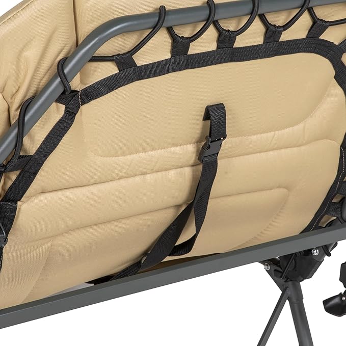 Outsunny Camping Cot for Adults, Folding Bed with Soft Padded Cushions & Headrest, 180° Adjustable Reclining Lounger, Heavy Duty and Portable with a 400 lbs. Capacity, Cream White