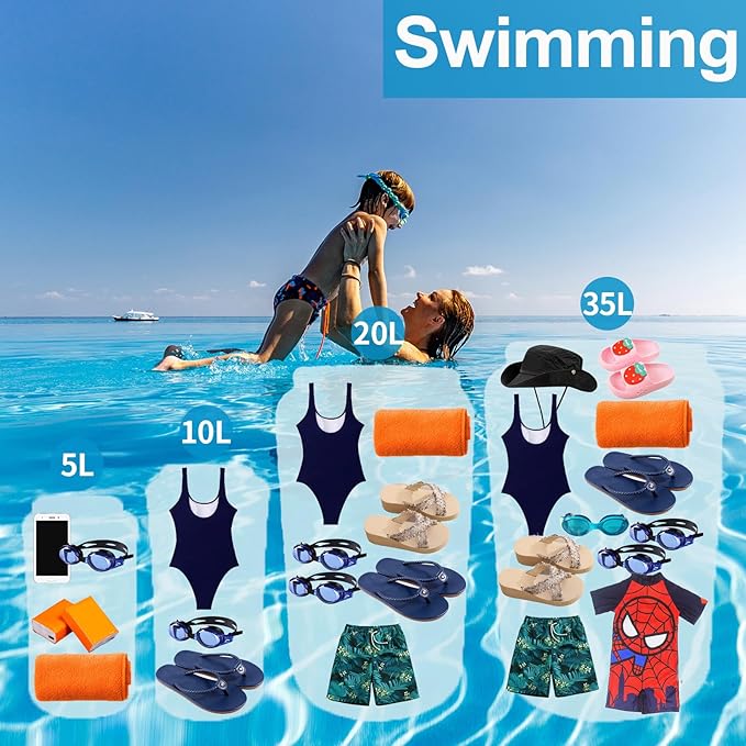 Lightweight Dry Bags Waterproof for Kayaking,5L/10L/20L/35L Roll Top Dry Sack Waterproof Bags for Travel Boating Camping Beach (Blue, 5L)