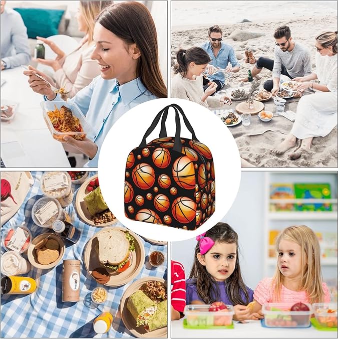 VOOHDDY Fun Basketball Ball Insulated Lunch Bag For Men Women Reusable Lunch Box Container Waterproof Portable Cooler Thermal Tote Bag For Work Office Picnic Beach Travel
