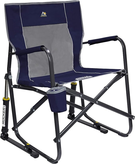 GCI OUTDOOR Freestyle Rocker Camping Chair | Portable Folding Rocking Chair with Solid, Durable Armrests, Drink Holder & Comfortable Backrest — Indigo Blue
