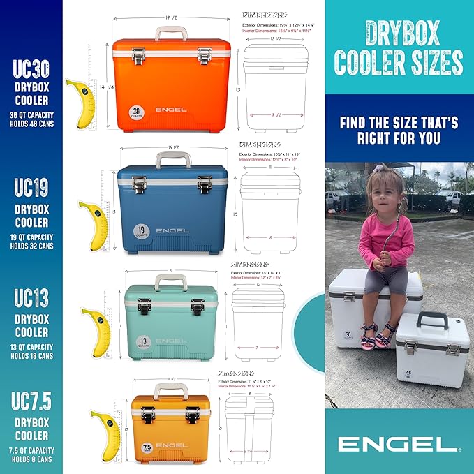 ENGEL 13qt Leak-Proof, Air Tight, Drybox Cooler and Small Hard Shell Lunchbox for Men and Women