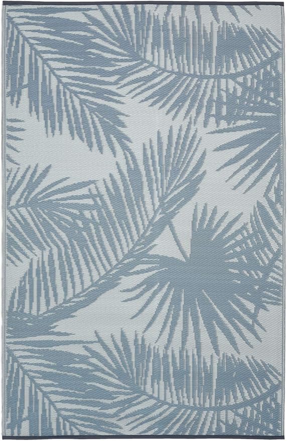 FH Home Outdoor Rug - Reversible - Indoor Use, Kids Room, Mudroom - Stain Resistant, Easy to Clean Weather Resistant Floor Mats - Palm Beach - Sterling Blue Crease Free - 6 ft x 9 ft