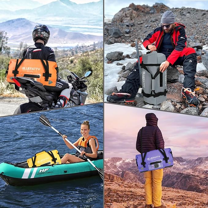 Waterproof Motorcycle Duffel Bag Roll Top Dry Duffel Bag with Quick-fixed Straps for Rafting, Boating, Kayaking, Travel, 50L(Blue)