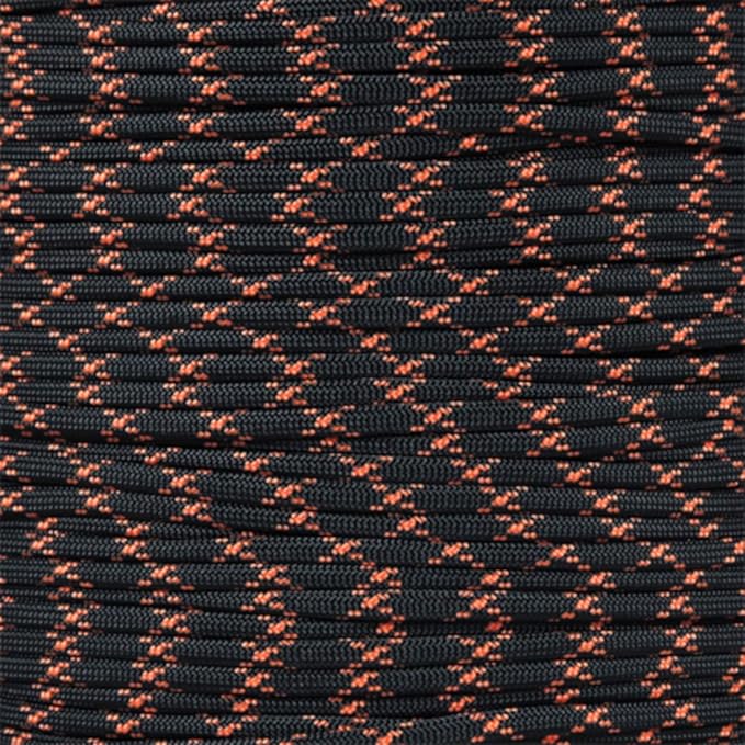 Parachute 550 Paracord Type III 7 Strand - (Black with Orange X, 100 Feet)