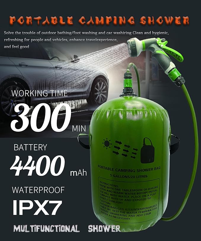 Vici 20L Portable Solar Camping Shower Bag Shower Electric Pump Tent car wash Equipment Outdoor spa Bath hot Water Bag Camping Furniture Accessories Portable Shower Pump