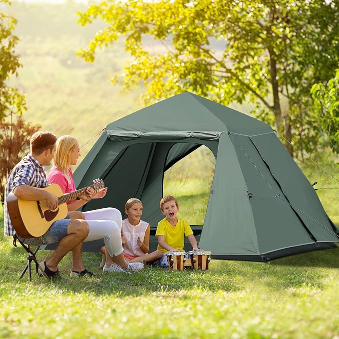 3-4 Person Tents for Camping, Instant Pop-Up Family Tent with Vestibule & Mesh Windows, Portable Lightweight Cabin Tent with Rainfly, Windproof & Waterproof, Easy Setup for Outdoor Hiking Travel