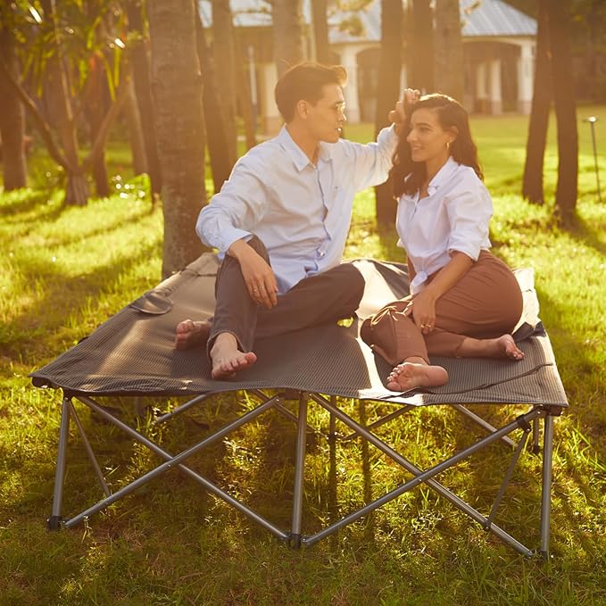 KingCamp 2 Person Queen Size Camping Cot, Folding Portable Double 550lbs Heavy Duty Oversized Large Wide XXL Foldable Sleeping Bed with Carry Bag for Two Adult Outdoor Travel Tent, Grey