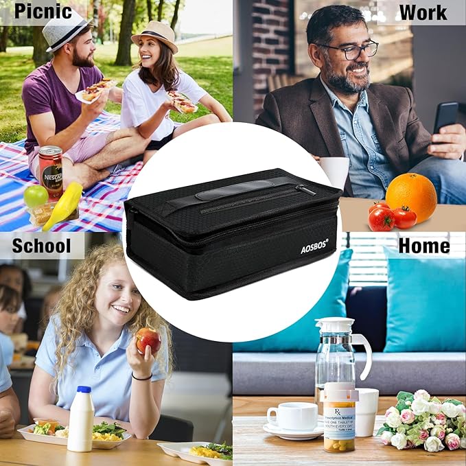 Aosbos Small Lunch Bag Insulated Lunch Box for Men Women Compact Lunch Bags Mini Food Storage Bag Flat Cooler Bag Thin Lunchbox Reusable Sandwich Bags Portable Snack Bag