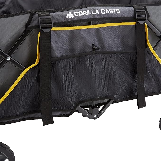 Gorilla Carts Collapsible Folding Utility Wagon Cart w/Oversized Bed, 7 Cu Ft, Gray - 150 lb Capacity Outdoor Wheelbarrow w/Zipper Pockets & Built-in Cup Holders for Beach, Camping & Picnic