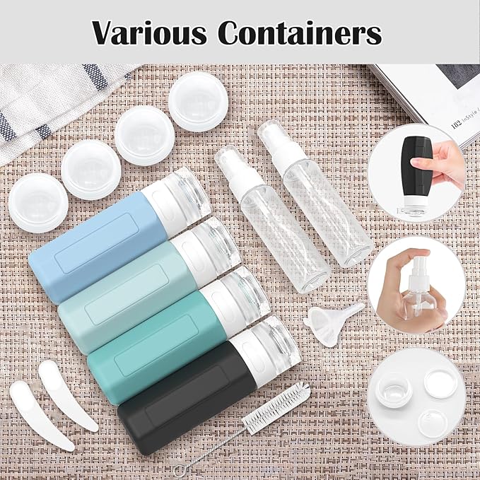 Redfly 17PCS Travel Bottles for Toiletries, TSA Approved Travel Size Containers, Leak Proof Travel Containers for Toiletries, Silicone Travel Kit for Shampoo, Conditioner, Lotion & Creams Gray
