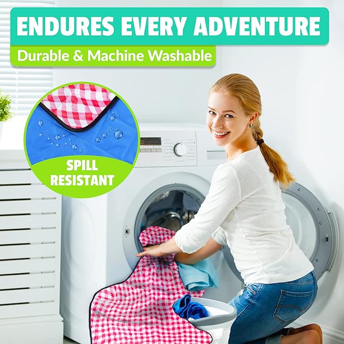 Beach Blanket Sand Proof & Outdoor Picnic Blanket - Water Resistant, Large Mat for Camping or Travel. Washable, Foldable, Easy Carry Compact Tote Bag (Checkered Red/White)