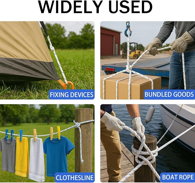 3/4 Inch x 200 Ft Double Braid Polyester Rope, 24 Strand Bull Rope Up to 20000Lbs Tensile Strength, Multipurpose Polyester Pulling Rope for Tree Work, Camping, Swings, Blue White