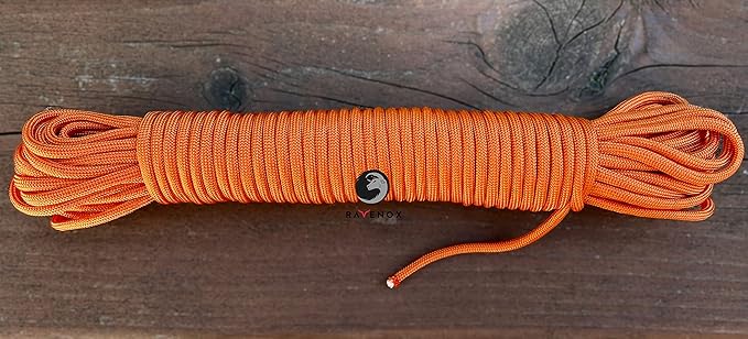 Ravenox Type III 550 Paracord | Genuine Military 550 Cord (Orange)(100 Feet)| 7 Inner Strand, 100% Twisted Nylon Cordage | Parachute Cord Rope for Military, Survival, Outdoor Recreation | Made in USA