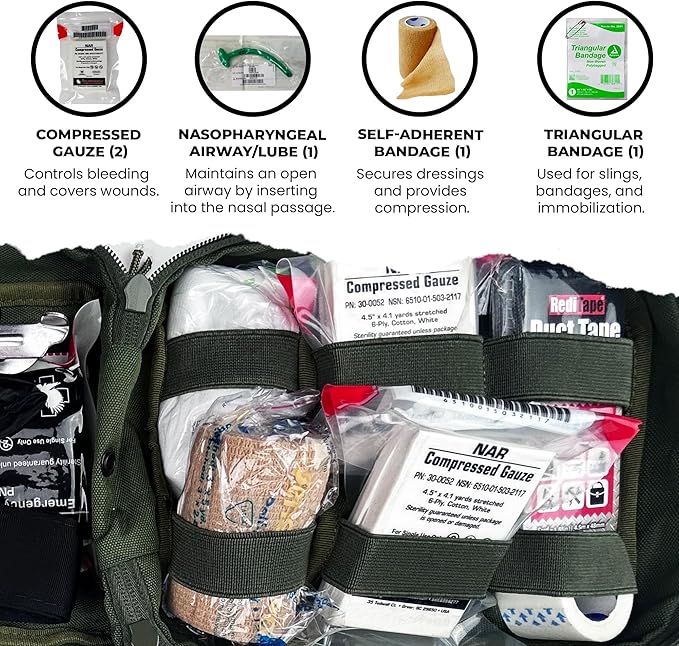 IFAK (Individual First Aid Kit) Trauma Kit with CAT Tourniquet — Medical Pouch for Tactical, Outdoor, Hiking, Military — Backpacking Emergency Medical Kit for Bleeding Control (Black)