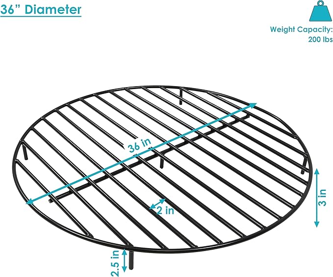 Sunnydaze 36-Inch Round Heavy-Duty Steel Fire Pit Grate - for Outdoor Firepits - Black
