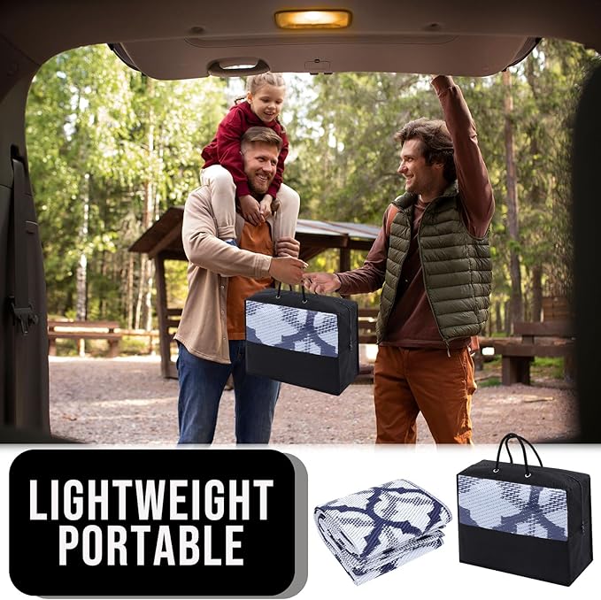 OLANLY Reversible Outdoor Rug 5x8 ft Clearance, Waterproof Outdoor Plastic Straw Rug with Interlacing Pattern, RV Mat for Patio, Camping, Balcony, Deck, Backyard, Navy & White