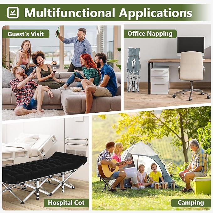 Slendor Camping Cot for Adults, 1200D Oxford Camping Bed with 3.5in Thick Mattress, 500lbs Max Load, Folding Cot for Camping, Travel, Outdoor, Home Guest, Office Nap