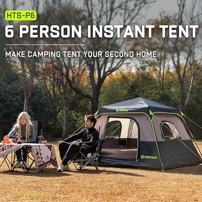 4/6 Person Instant Tent, Waterproof Pop Up Tents for Camping with Rainfly, 60 Seconds Easy Setup, Automatic Cabin Tent for Family Camping with Expandable Carry Bag & Upgraded Ventilation