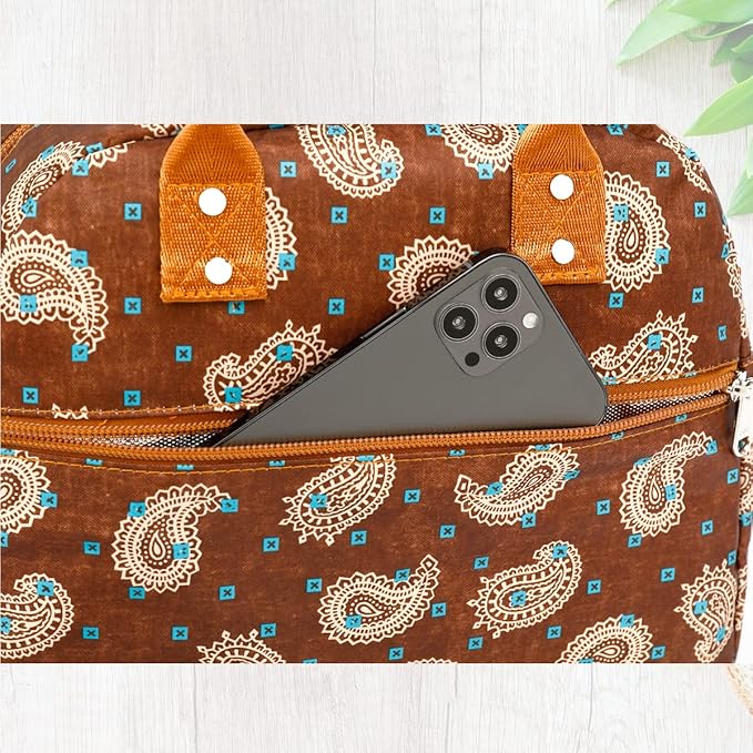 FlowFly Insulated Lunch Bag With Shoulder Strap for Women, Men, and Kids, Large and Reusable, Handle, Freezable Work and School Travel Tote and Meal Prep Organizer,Cashew