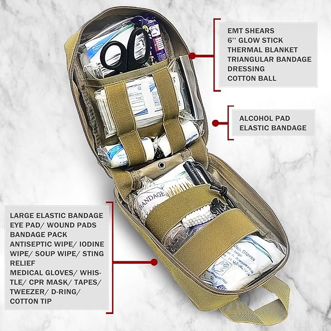 200 Pieces First Aid Kit IFAK Survival Kit Molle System Compatible Pouch, Emergency Kit Gift for Men, Dad, Husband, for Outdoor, Camping, Hunting, Hiking, Home, Earthquake, Disasters