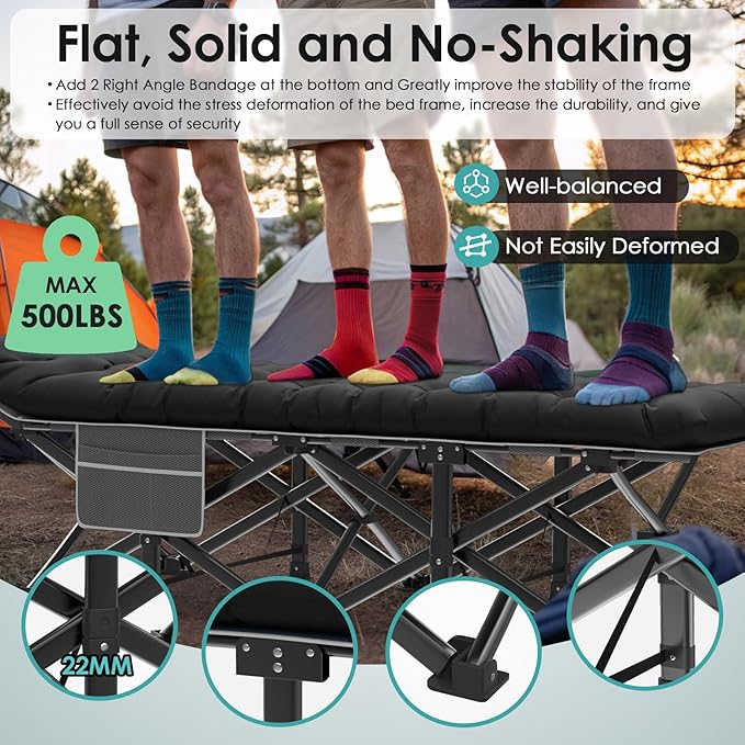 Suteck Camping Cot, 32In XXL Folding Camping Cot Heavy Duty Sleeping Bed for Adults 1200D Double Layer Oxford Cots for Camping W/Pilllow Mattress Carry Bag for Home Office Nap Beach Travel, 500LBS