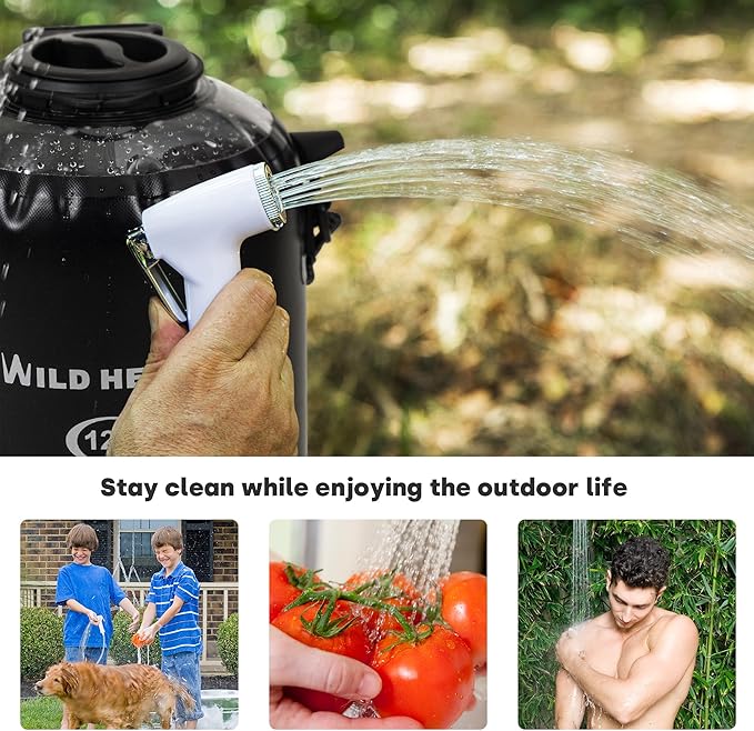 WILD HEART Camping Shower 22L/ 12L Portable Shower for Camping with Pressure Foot Pump and Hose - Solar Shower Bag Backpack for Camping, Road Trip & Outdoor Use