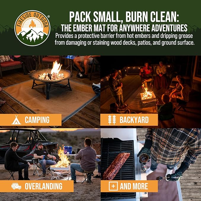 Fireside Outdoor Fire Pit Mats for Under Fire Pit - Grill Mats for Outdoor Grill, Fire Mat for Deck Protection, Fireproof Mat for Under Fire Pit, Outdoor Firepit Mat for Safe Use - Ember Mat, 67"x60"