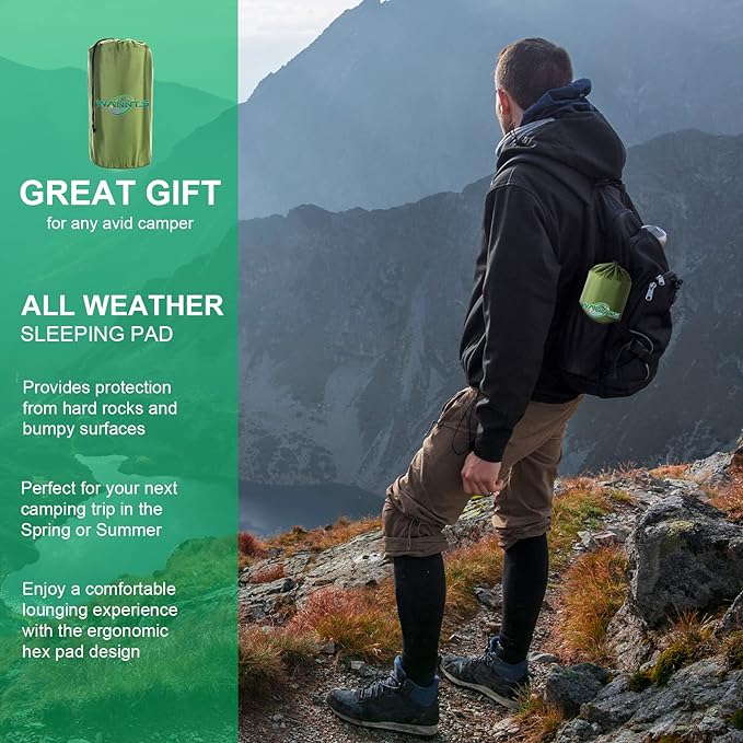 WANNTS Sleeping Pad, Ultralight Inflatable Sleeping Pad for Camping, Built-in Pump, Ultimate for Camping, Hiking - Airpad, Carry Bag, Repair Kit - Compact & Lightweight Camping Pad(Green)