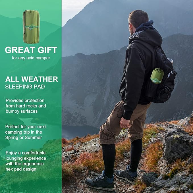 WANNTS Sleeping Pad, Ultralight Inflatable Sleeping Pad for Camping, Built-in Pump, Ultimate for Camping, Hiking - Airpad, Carry Bag, Repair Kit - Compact & Lightweight Camping Pad(Green)