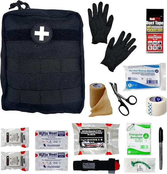 IFAK (Individual First Aid Kit) Trauma Kit with CAT Tourniquet — Medical Pouch for Tactical, Outdoor, Hiking, Military — Backpacking Emergency Medical Kit for Bleeding Control (Black)