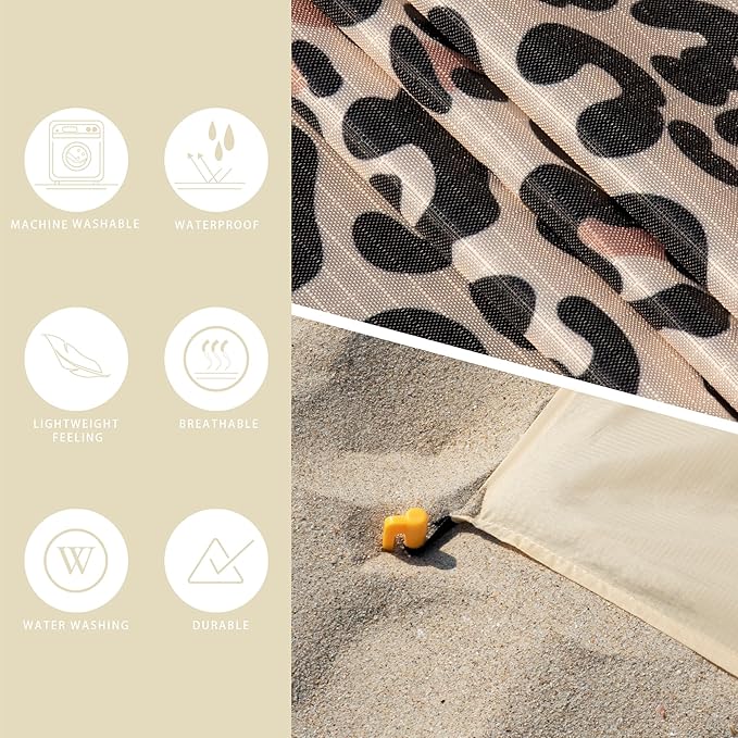 Sandproof Waterproof Beach Blanket, 80"x80" Large Beach Mat for 4-6 Adults, Lightweight Quick Dry Windproof Picnic Mat