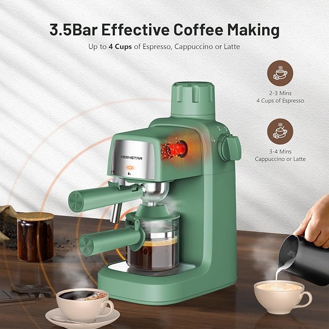 3.5Bar Espresso Machine with Milk Frother, 800W Compact Espresso and Cappuccino Machine with Preheating Function, 4 Cup Espresso Maker for Cappuccino or Latte, Gift for Coffee Lover