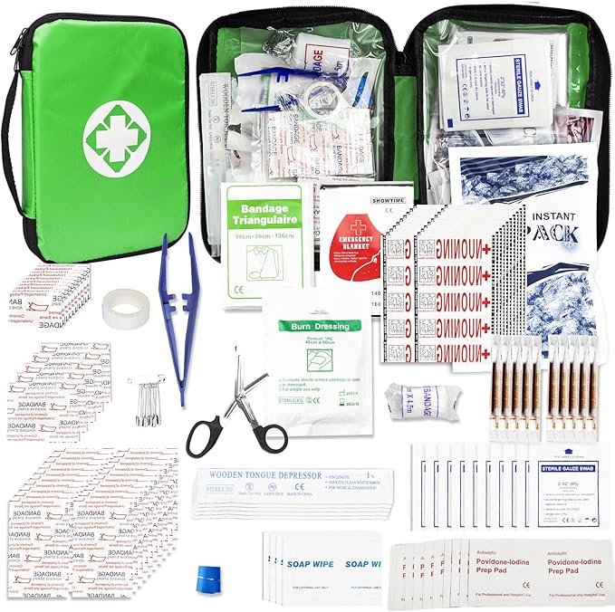 Home-Businesses First-Aid Emergency-Kit for Camping-Car - 300 Pcs Urgent Essential First Aid Kits Refill Supplies with Tourniquet Bandages for Workpalce Green 1st Aid