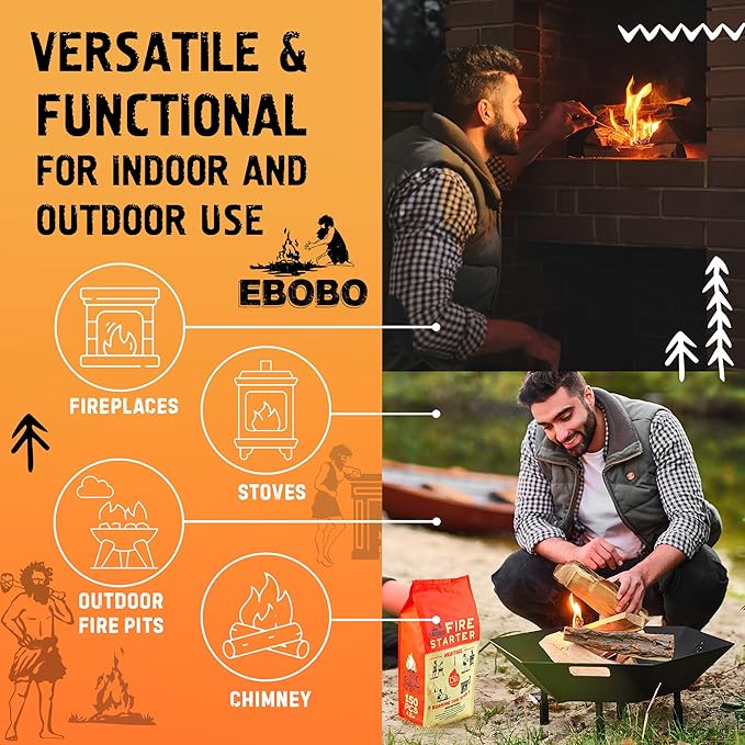 150 pcs Natural Fire Starters for Fireplace, Wood Stove, Charcoal Grill, BBQ, Fire Pit & Smoker β Wood Wool & Wax Rolls β Easy to Light, No Prep, No Mess