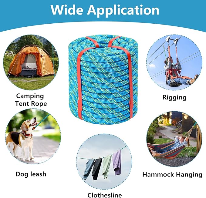 Arborist Rigging Rope - Blue 1/2 in x 100 Ft Static Bull Rope for Climbing Tree Felling Pulling Various Outdoor Applications Construction Swing Sailing