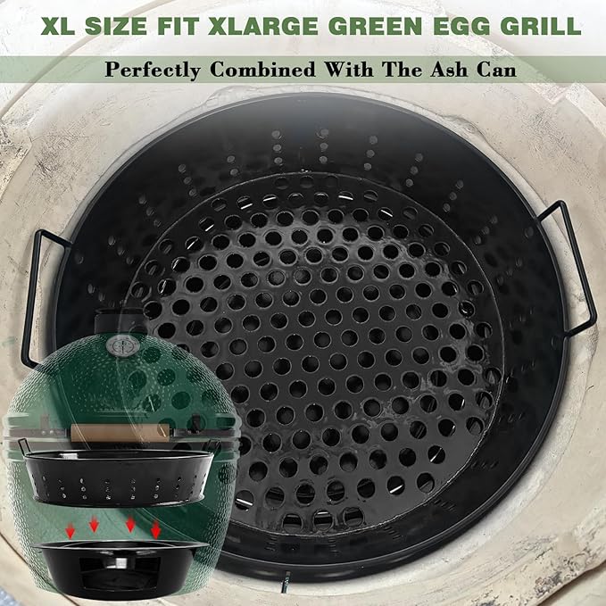 KAMaster XLarge Charcoal Basket Carbon Steel Fire Bowl for XLarge Big Size Green Egg,Heavy Duty Enamel Coated Carbon Steel Charcoal Ash Basket with Handles(Fit for XL)