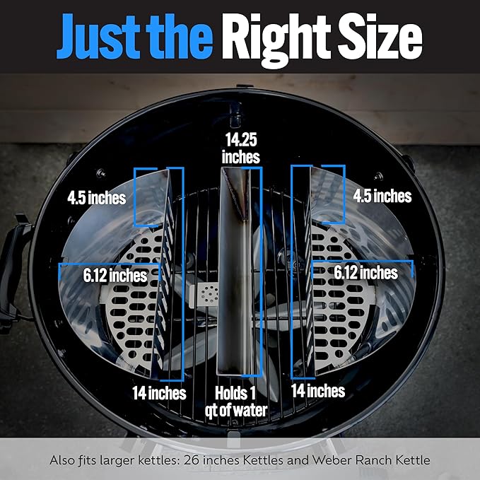 SnS Grills Slow ‘N Sear Charcoal Fire Baskets with Water Pan - Large Capacity Heavy Duty Stainless Steel Outdoor Grill Basket, Kettle Grill Accessory - Compatible with Weber and other Kettles