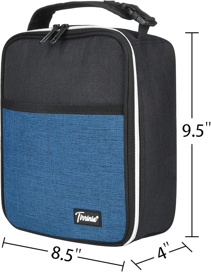 Tirrina Insulated Lunch Box for Men Women, Portable Thermal Small Lunch Bag for Office Work Picnic, Reusable Compact Lunchbox Cooler Tote for Adults,Black & Blue