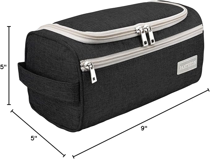 Pantheon Men's Toiletry Bag - Travel Toiletry Bag Wash Bag Hanging Dopp Kit Shaving Kit for Bathroom Shower - Mens Travel Bag Hanging Toiletry Organizer Toiletry Kit for Traveling (Black)