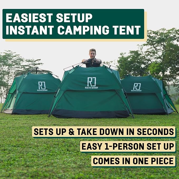 Reactive Outdoor Tent - 3 Second Tent - 3 Sec Instant Pop Up Tent - Easy and Quick Setup Camping Tent - 1 Person Setup Waterproof Double Layer Outdoor Camping Tent