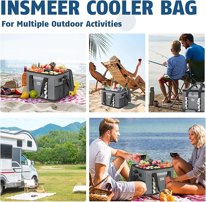 INSMEER Insulated Cooler Bag 65Cans/32 Cans Large Cooler Bag Soft Sided Cooler with Shoulder Strap, Collapsible Leakproof Portable Coolers for Camping/Beach/Food Delivery/Shopping/Outdoor/Picnic