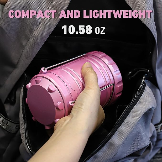 4-Pack LED Pink Camping Lanterns, Portable Camping Lights, Outdoor Handled Lamps, Essential Emergency Lights for Power Outages, Hiking, Hurricane