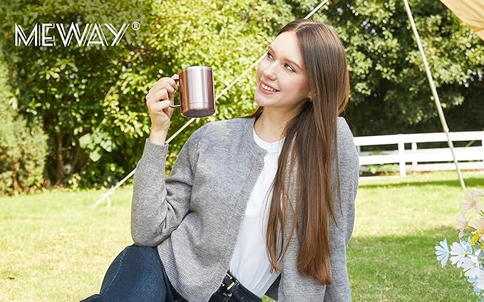 MEWAY 12oz Coffee Mug With Handle 4 Pack Bulk,Stainless Steel Insulated Travel Tumblers With Sliding Lid,Double Wall Vacuum Camping Cup for Hot & Cold Drinks Tea (Rose Gold,Set of 4)