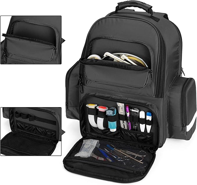 Trunab First Responder Bag Trauma Backpack Empty, Medical Emergency Kits Storage Jump Bag Pack for EMT, EMS, Police, Firefighters, Safety Officers, Black