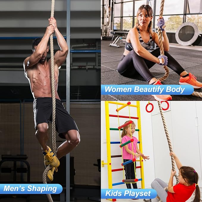 Climbing Rope 1.5 Inch Diameter 10FT 15FT 20FT 25FT 30FT 35FT Gym Climbing Rope for Fitness & Strength Training, Workout Exercises Climbing Rope for Adults Kids Outdoor or Home Indoor