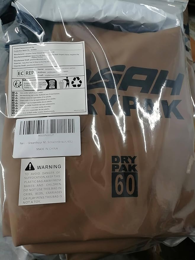 Motorcycle Dry Bag - Waterproof Motorcycle Duffle & Luggage Tail Bag Saddle Bags with Roll Top Closure, Large Storage Space,for Motorcycle Back Seat(MudBrown, 60L)