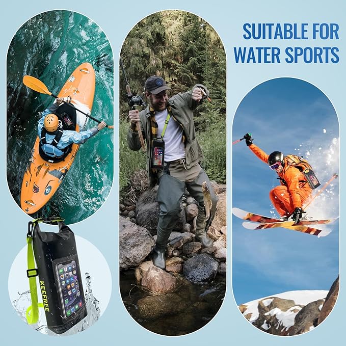 Waterproof Dry Bag,Roll Top Waterproof Backpack Phone Case Pouch for Travel,Kayaking,Rafting,Camping,Surfing,Boating,Hiking,Beach and Fishing (2 L Black+Green)