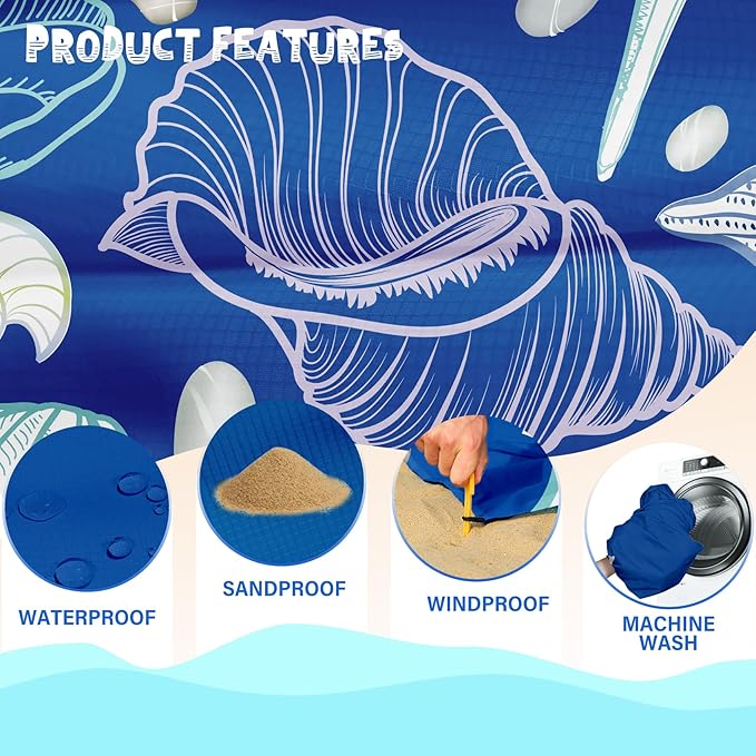 Beach Blanket Waterproof Sandproof 1-7 Adult Oversized 78 '' × 81 '' Lightweight Durable Compact Sand Free Beach Mat for Travel Camping Hiking Picnic Blanket Extra Large