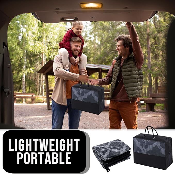 OLANLY Reversible Outdoor Rug 5x8 ft Clearance, Waterproof Outdoor Plastic Straw Rug with Interlacing Pattern, RV Mat for Patio, Camping, Balcony, Deck, Backyard, Black & Grey