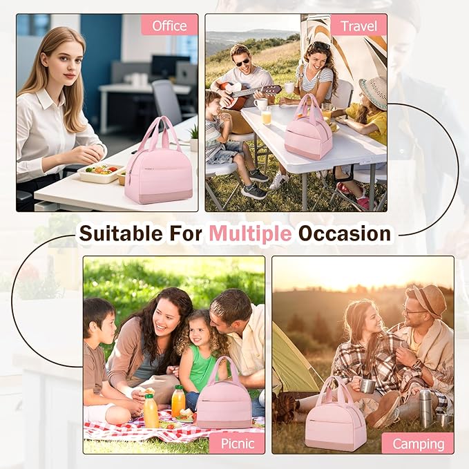 Lunch Box Lunch Bag for Women Men, Leakproof, Insulated Lunch Box Tote with Large Capacity, Lunch Container for Work/Office (Pink)